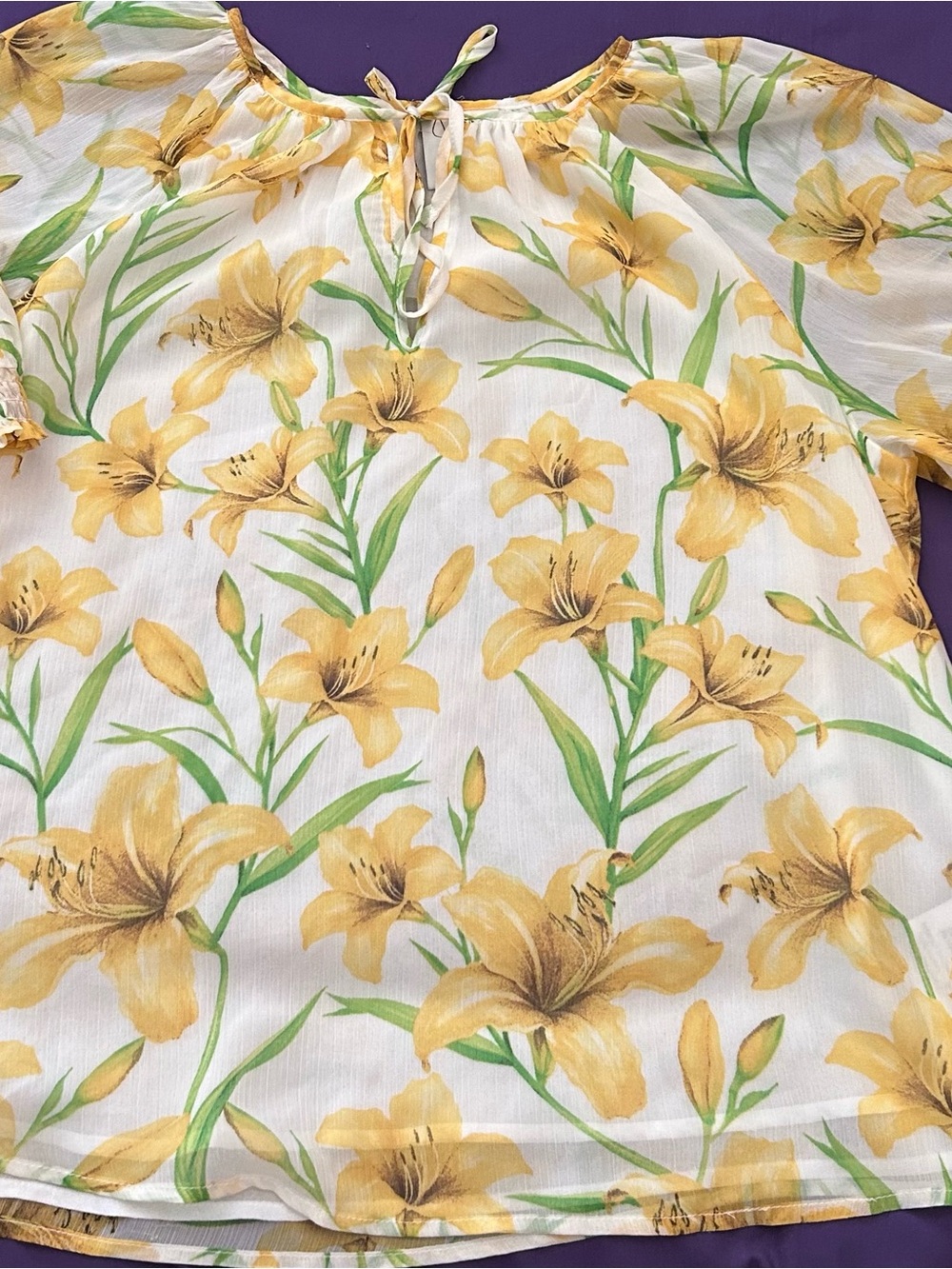 Joie yellow floral line sheer blouse top Sz small S